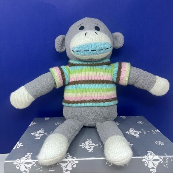 Dan Dee Collector’s Choice 15” Sock Monkey Gray w/ Pastel Sweater - Picture 1 of 9